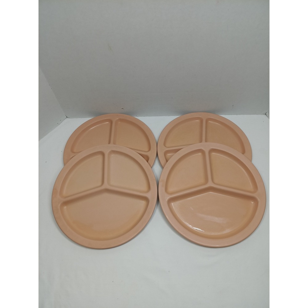 Vintage Texas Ware Melamine Divided Plates Set of 4 Peach Pink MCM 138 USA